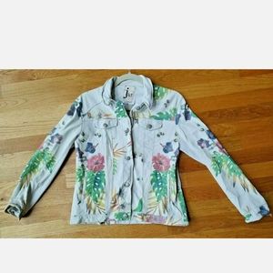 JTK NYC White Leather Jacket Floral Bees Hummingbird Floral  Art to Wear